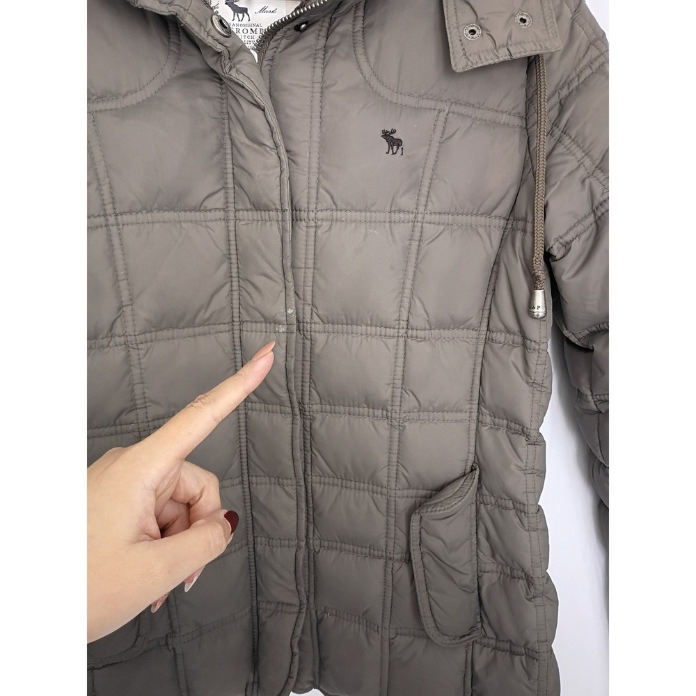 Abercrombie Fitch Puffer Jacket Hooded Quilted Full Zip Brown Size Medium - Picture 11 of 13